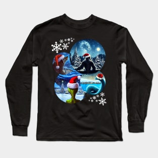 Funny Christmas Bigfoot, Alien, Nessie and Werewolf Cryptids Long Sleeve T-Shirt